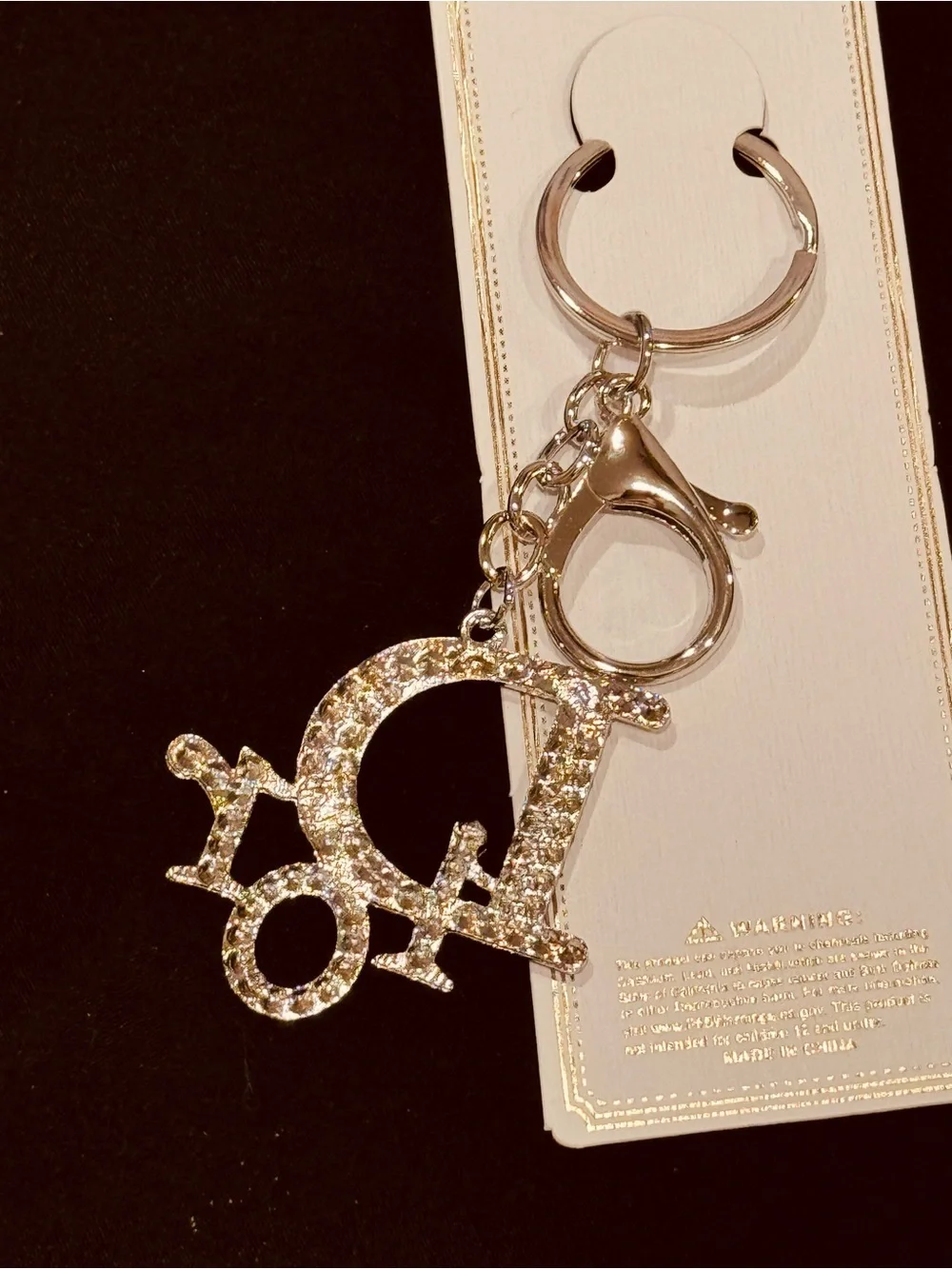 Bag Charm Crystal Monogram Keychain Silver Tone NWT
